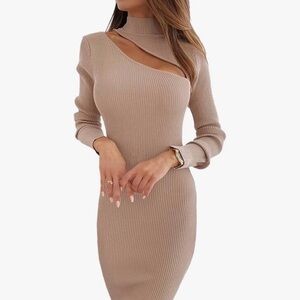 Simplee Black Ribbed Cut Out Sweater Dress